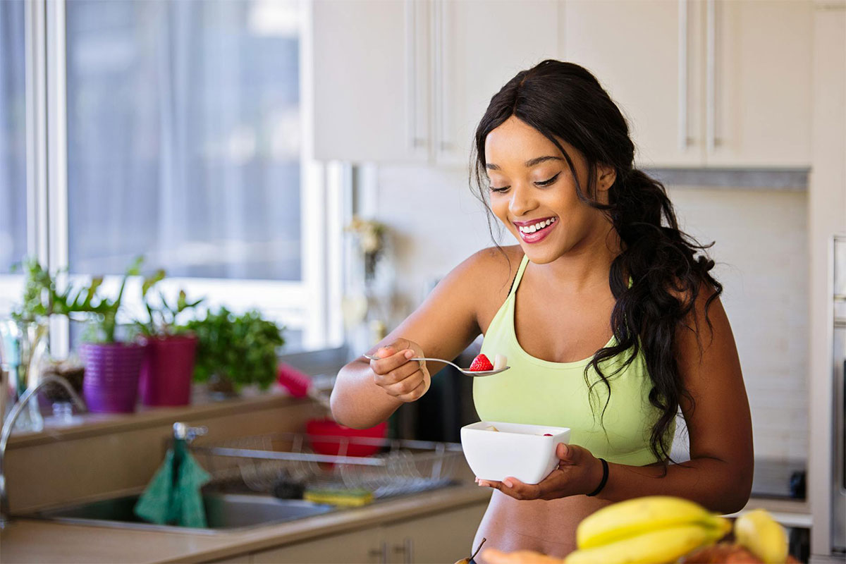 Woman eating healthy food